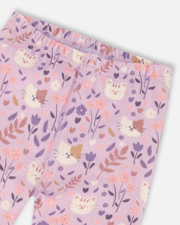 Deux par Deux Pyjama deux pièces lilas imprimé chats en coton biologique PRÉVENTE – Image 5