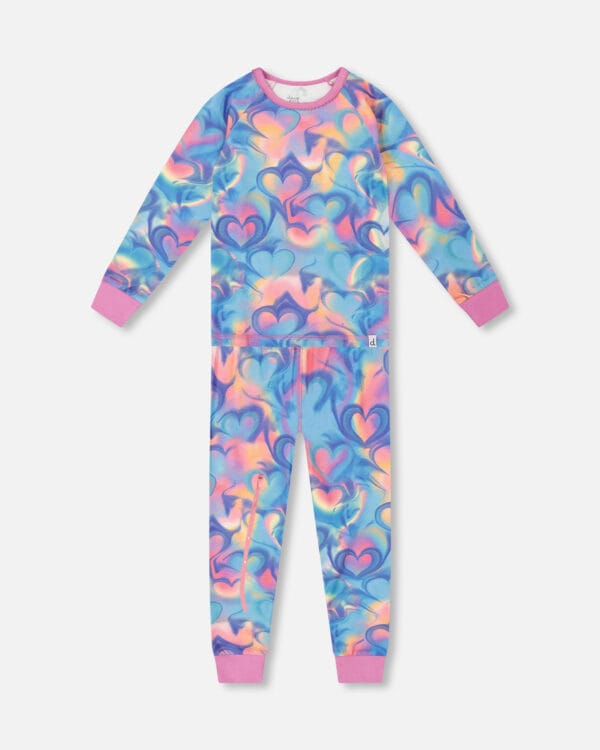 Deux par Deux Pyjama deux pièces imprimé cœurs arc-en-ciel en coton biologique PRÉVENTE – Image 2