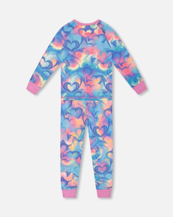 Deux par Deux Pyjama deux pièces imprimé cœurs arc-en-ciel en coton biologique PRÉVENTE – Image 3