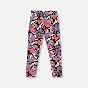 Deux par Deux Legging en jersey extensible noir imprimé fleurs rétro