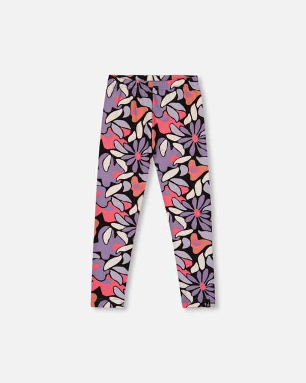 Deux par Deux Legging en jersey extensible noir imprimé fleurs rétro