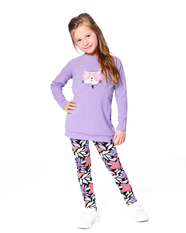 Deux par Deux Legging en jersey extensible noir imprimé fleurs rétro – Image 4