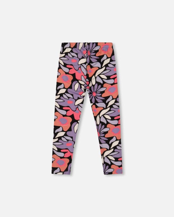 Deux par Deux Legging en jersey extensible noir imprimé fleurs rétro – Image 2