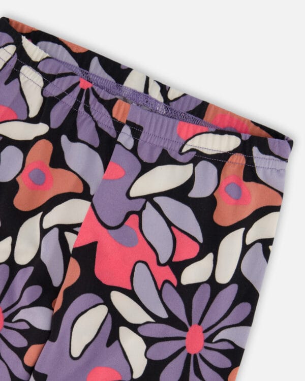 Deux par Deux Legging en jersey extensible noir imprimé fleurs rétro – Image 3