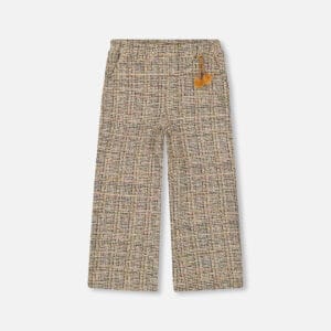 Pantalon évasé en tweed beige et noir